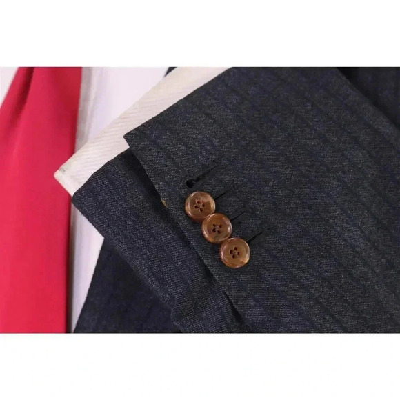 Domenico Vacca Dark Blue Tonestripe Fleece Wool 2-Btn Handmade Suit 44R 44L - Picture 7 of 12